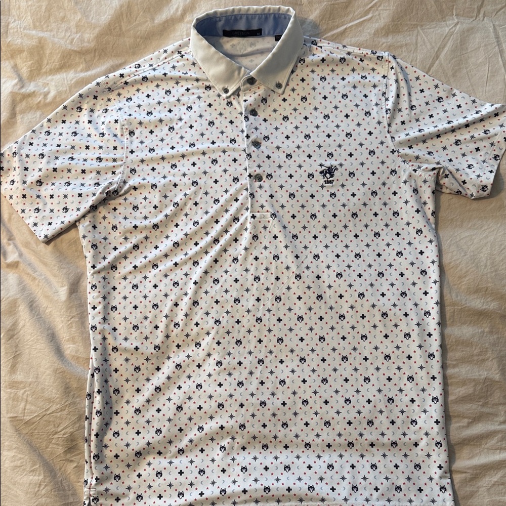 Greyson White and Blue Patterned Polo Golf Shirt
